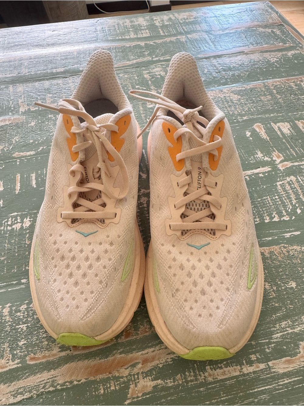 Hoka One One Women's Cream Running Shoes with Yellow and Lime Accents